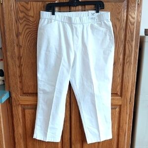 Lands' End NWT‎ Women's Size 14P White Mid-Rise Cropped Capri Pants Pull On